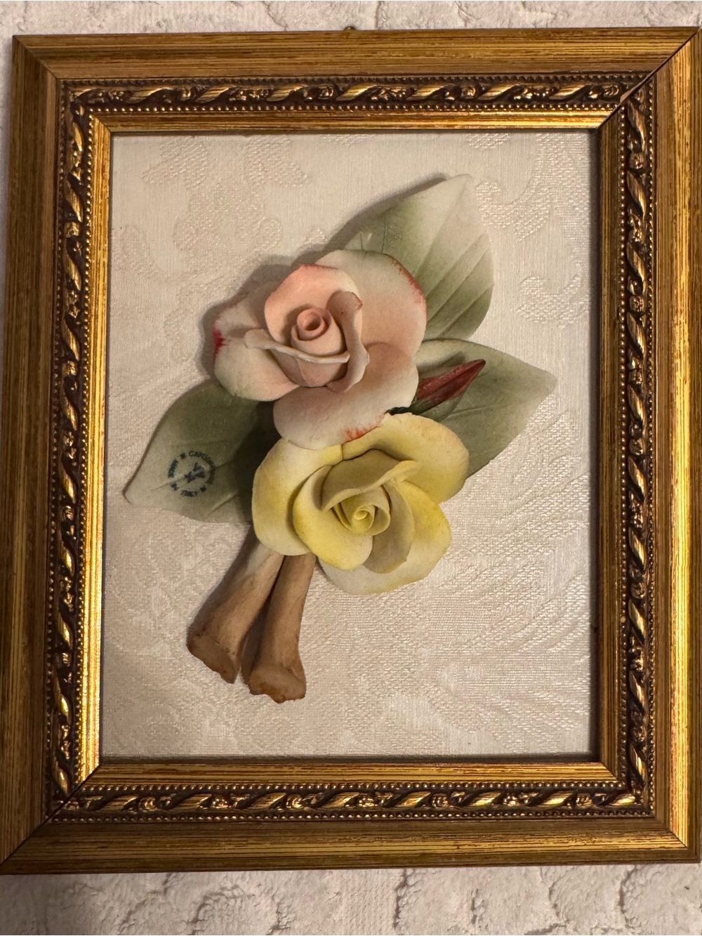 Italian Framed Capodimonte Pastel Roses Hand Made